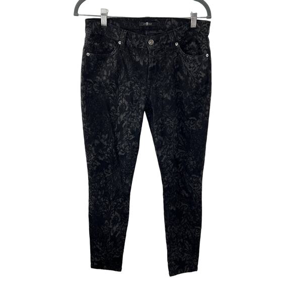 7 For All Mankind 7FAM Skinny Jacquard Jeans Black/Gray Low Rise Floral Print 29 - Picture 1 of 6